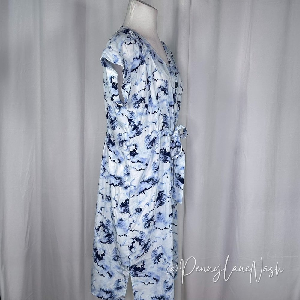 Rock & Republic Tie Dye Tie-Waist Shirt Dress Blue/White - Picture 9 of 13